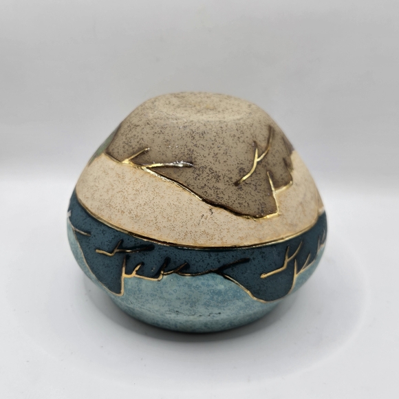 Gina Arrighette Southwestern Pueblo cactus Desert Art Pottery Gold Gilt Vase 22k - Picture 5 of 16